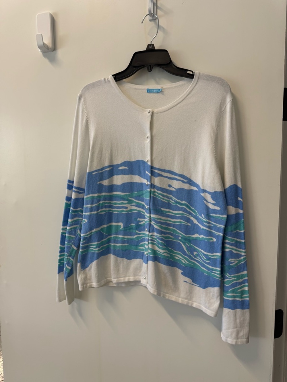 J. McLaughlin White lightweight cardigan L with pearl buttons.